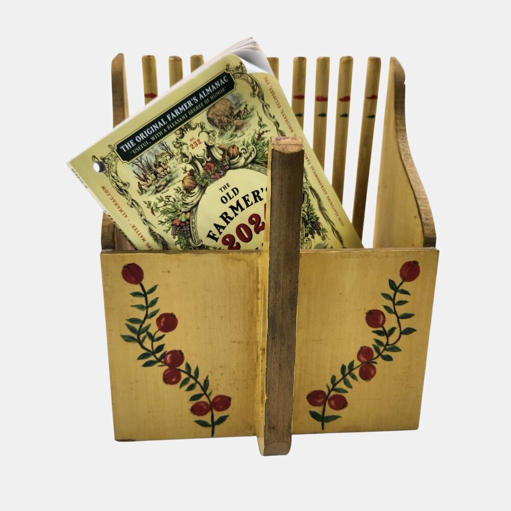 VTG Wood Cranberry Rake Folk-Art Hand-Painted '50s Yellow Red Berries Farmhouse - Picture 12 of 12